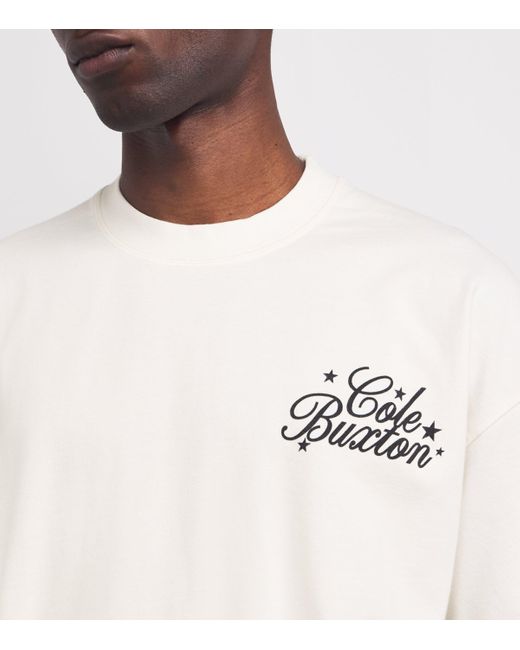 Cole Buxton White Cotton Stars Serif Print T-Shirt for men