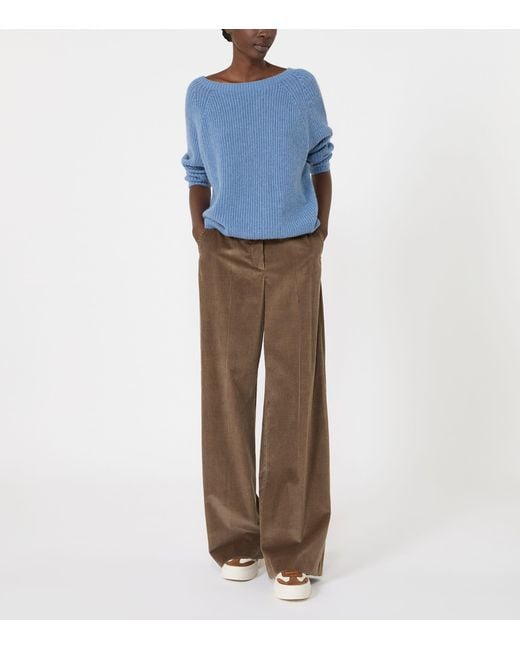 Weekend by Maxmara Blue Ribbed Round-Neck Sweater