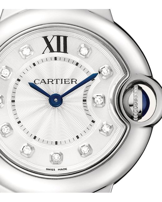 Cartier Metallic Stainless Steel And Diamond Ballon Bleu De Watch 28mm