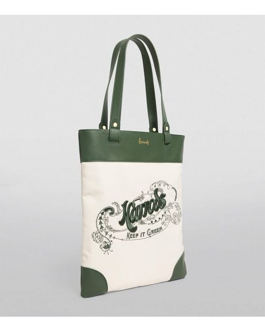 Harrods Multicolor Embroidered Logo Tote Bag