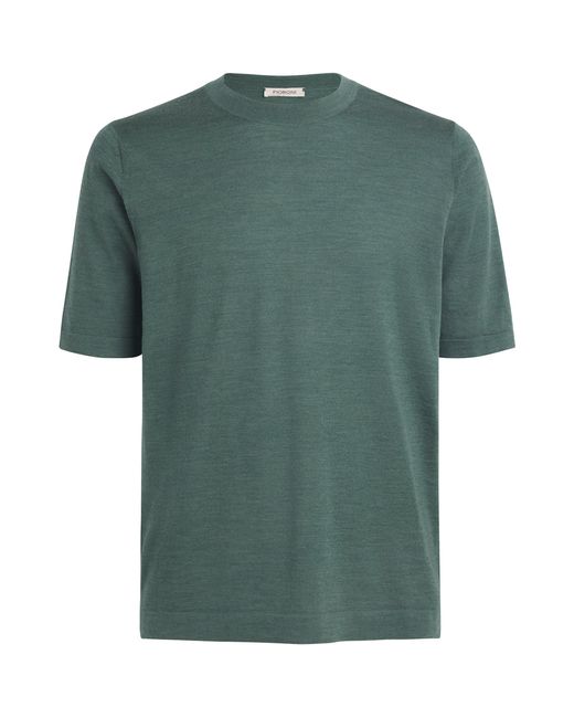 FIORONI CASHMERE Green Virgin Wool T-Shirt for men