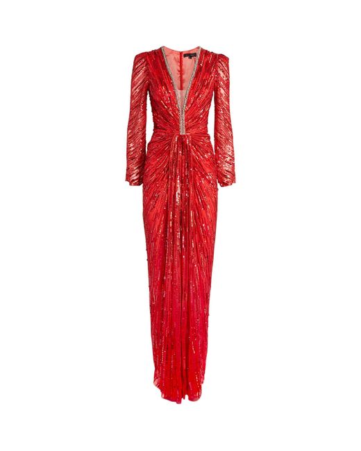 Jenny Packham Red Sequin-embellished Darcy Gown