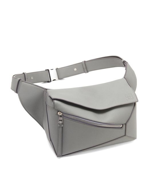Loewe Gray Small Leather Puzzle Edge Belt Bag for men