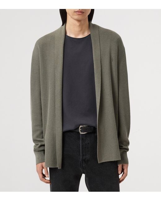 AllSaints Green Merino Wool Mode Cardigan for men