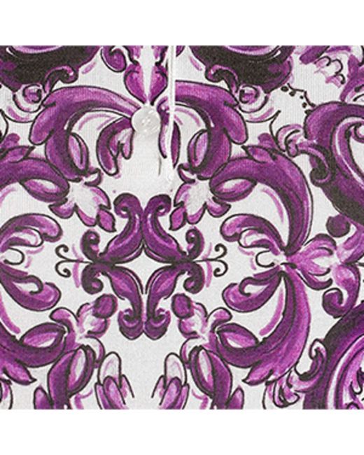 Dolce & Gabbana Purple Silk Majolica Print Polo Shirt