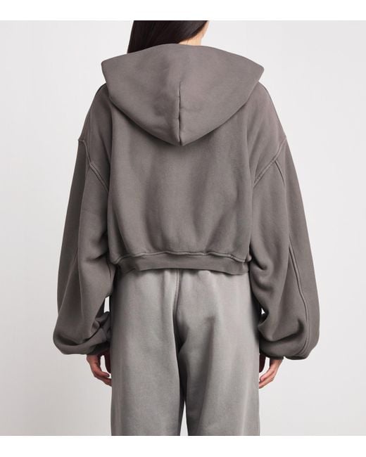 Alexander Wang Gray Stretch-Cotton Oversized Cropped Hoodie