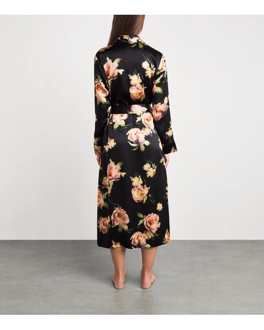 Harrods Black Silk Midnight Rose Night Robe