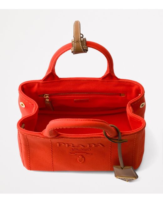 Prada Red Mini Canvas Logo Top-Handle Bag