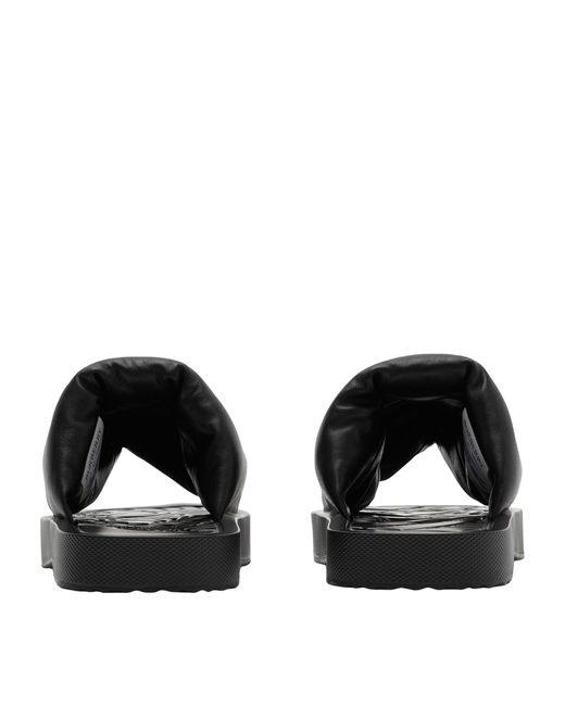 Burberry Black Leather Ekd Slides for men