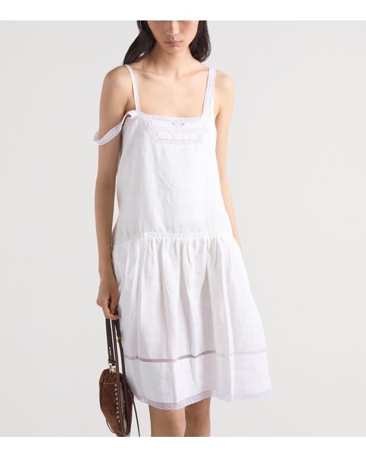 Prada White Linen Embroidered Mini Dress