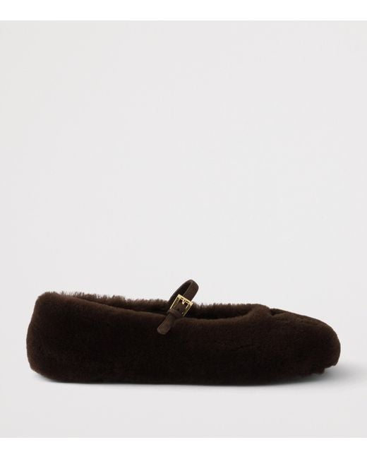 Prada Black Shearling Ballet Flats
