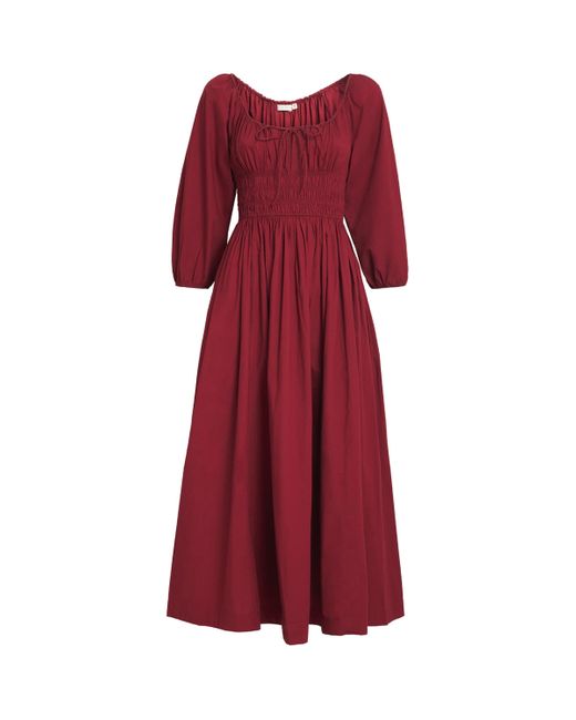 strapless open back dress Spanish Sleeve Red Pleated Midi Dress – Bells of Valor main image 1