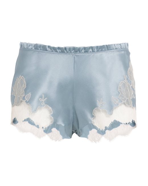 Carine Gilson Blue Silk Lace-Trim Shorts