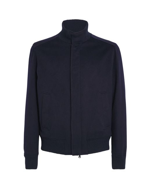 Paul & Shark Blue Cashmere Felt Bomber Jacket for men