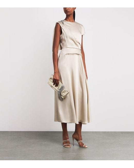 Erdem Natural Satin Cady Embellished Draped Midi Dress