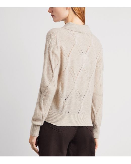 Kiton Natural Cashmere-Silk Pointelle-Knit Polo Shirt
