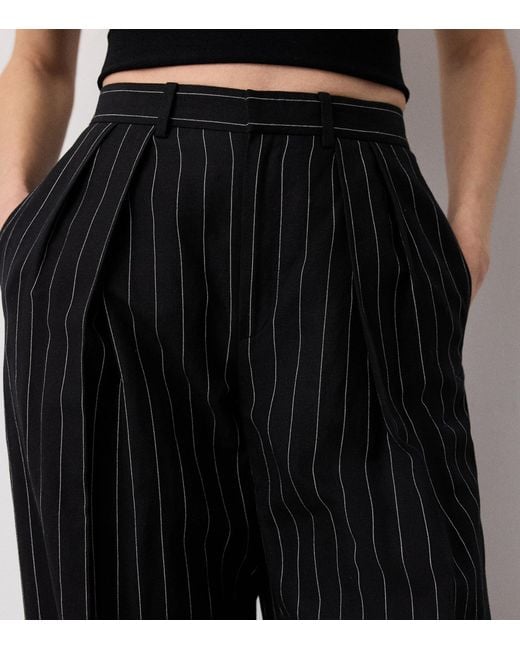 Ralph Lauren Black Cotton-Linen-Wool Stripe Jody Trousers