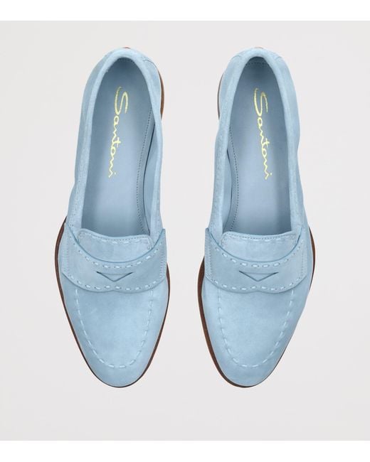 Santoni Blue Suede Marlene Dash Loafers
