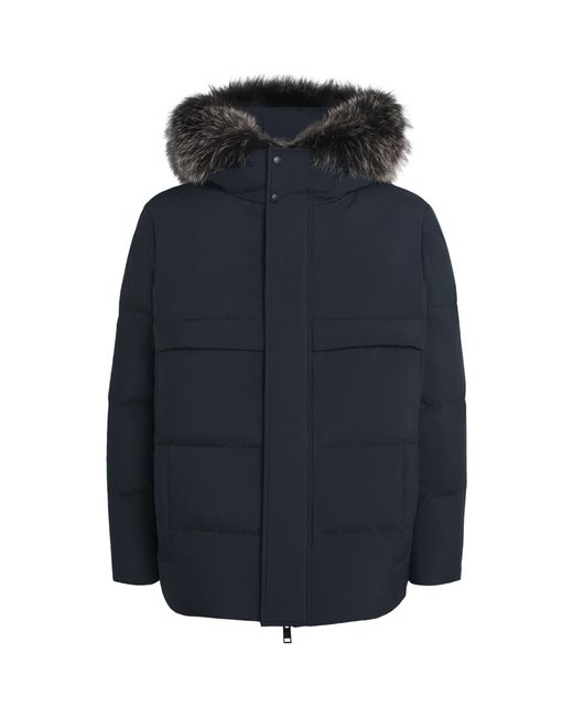 Yves Salomon Down Waterproof Fox Fur-Trim Parka Coat in Blue for
