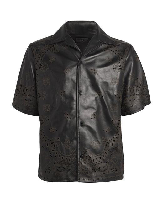 Amiri Black Leather Bandana Shirt for men