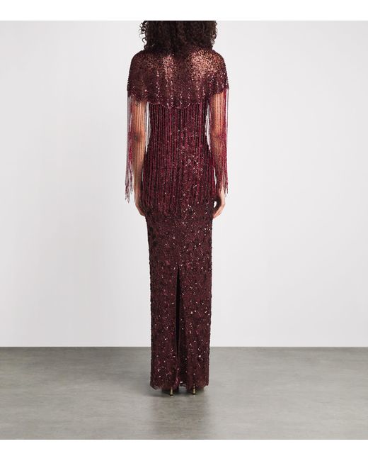Jenny Packham Red Embellished Sirocco Gown And Cape