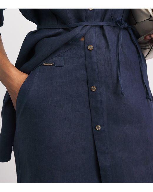 Melissa Odabash Blue Linen Serena Wide-Leg Trousers