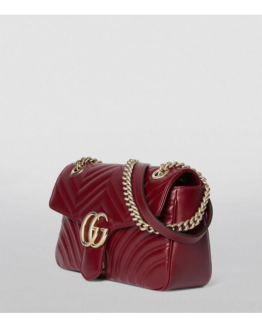 Gucci Red Small Leather Gg Marmont Shoulder Bag