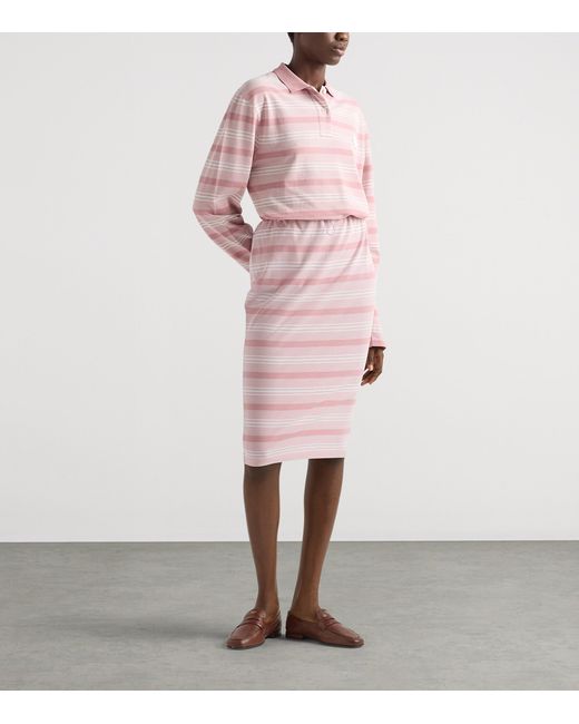 Prada Pink Mohair-Wool Piqué Bayadere Stripe Midi Skirt