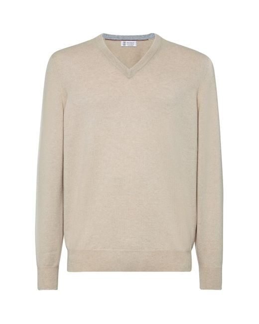 Brunello Cucinelli Natural Cashmere V-Neck Sweater for men