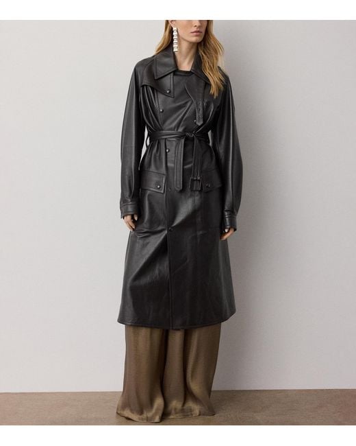 Ralph Lauren Black Soft Leather Belted Trench Jacket