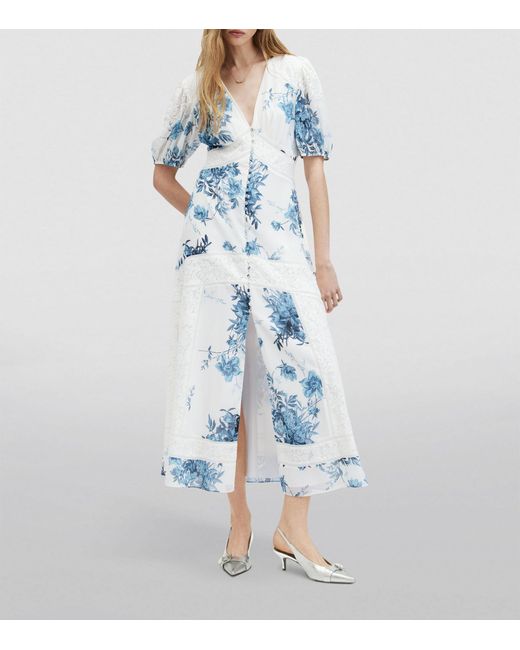 AllSaints Blue Dinah Floral-print Recycled-polyester Maxi Dress