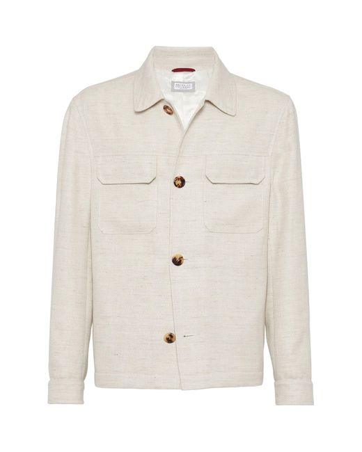 Brunello Cucinelli White Linen-blend Overshirt for men