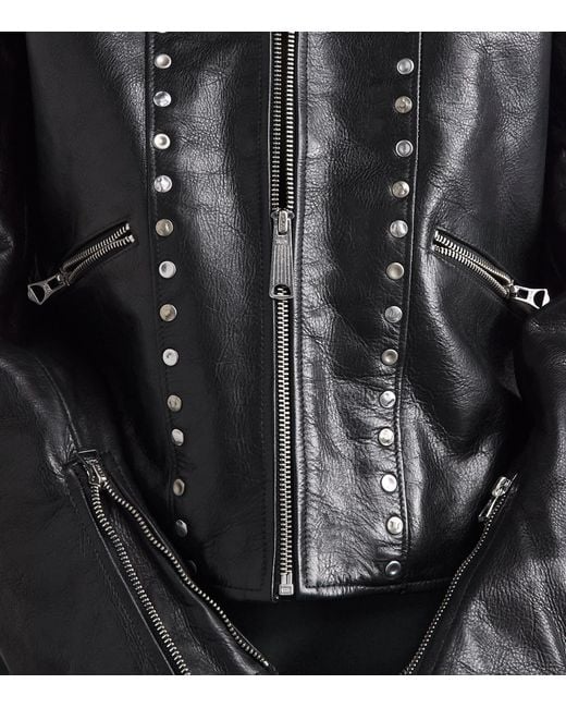 Polo Ralph Lauren Black Studded Moto Leather Jacket