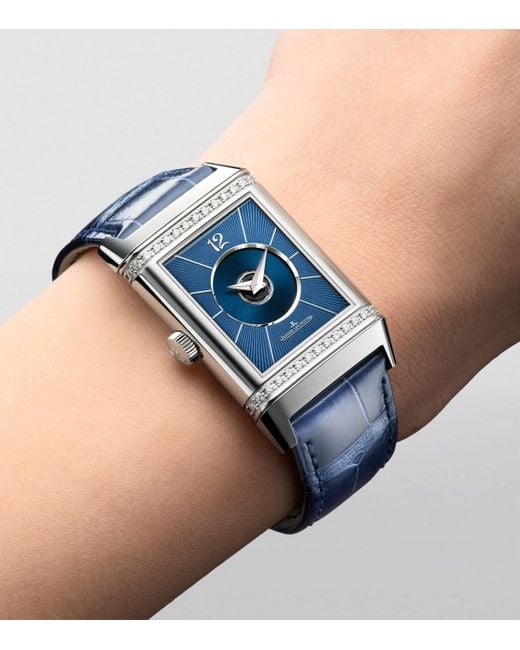 Jaeger-lecoultre Blue Stainless Steel And Diamond Reverso Classic Duetto Watch