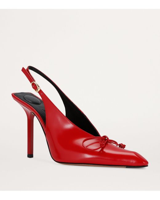 Jacquemus Red Leather Cubisto Slingback Heels 100