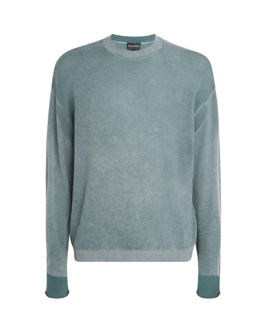 Emporio Armani Blue Wool-Cashmere Contrast-Stitch Sweater for men