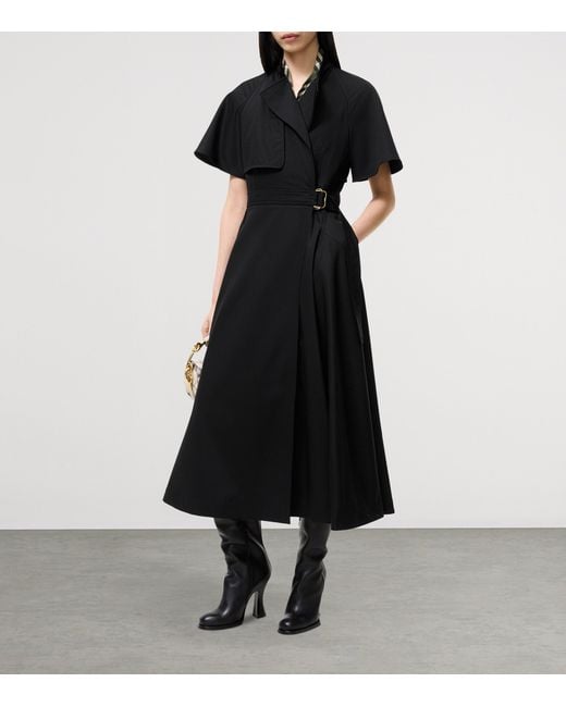 Burberry Black Wool Twill Midi Wrap Dress