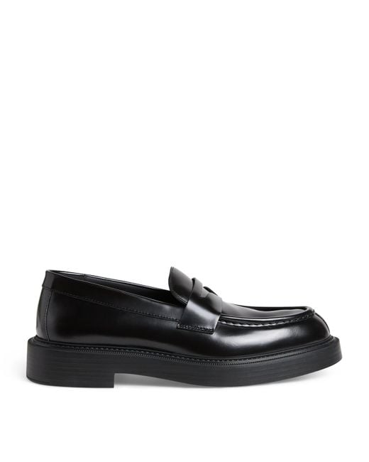 Emporio Armani Men's Black Brushed Leather Loafers