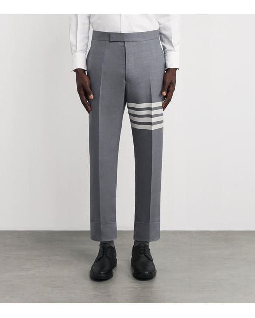 Thom Browne Gray Wool 4-Bar Stripe Tailored Trousers for men