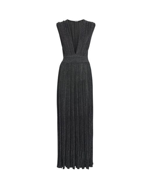 Valentino Black Knit Metallic V-Neck Maxi Dress