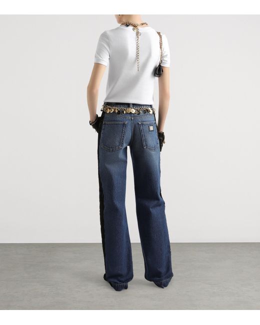 Dolce & Gabbana Blue Macramé-Trim Straight Jeans
