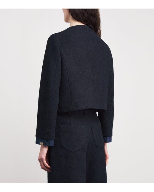 Maje Blue Tweed Denim-Trim Jacket