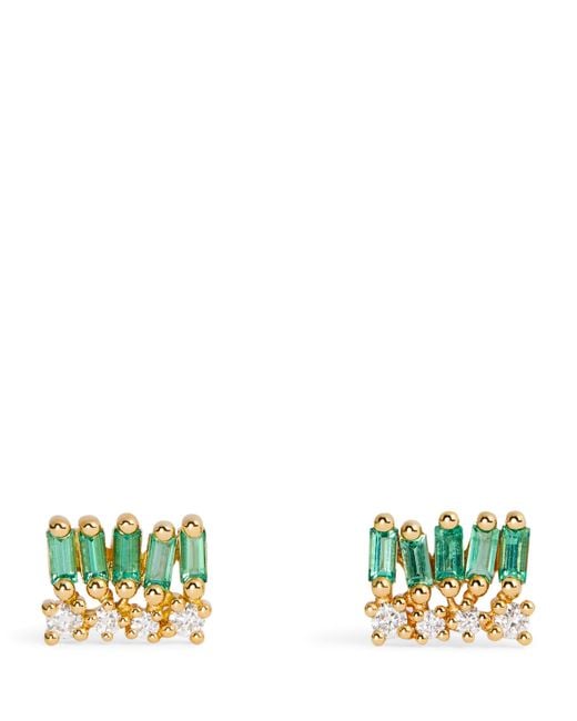 Suzanne Kalan Green Diamond And Emerald Short Stack Stud Earrings