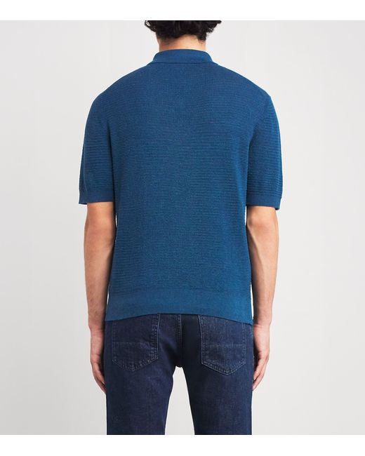 Isaia Blue Silk-Linen Polo Shirt for men