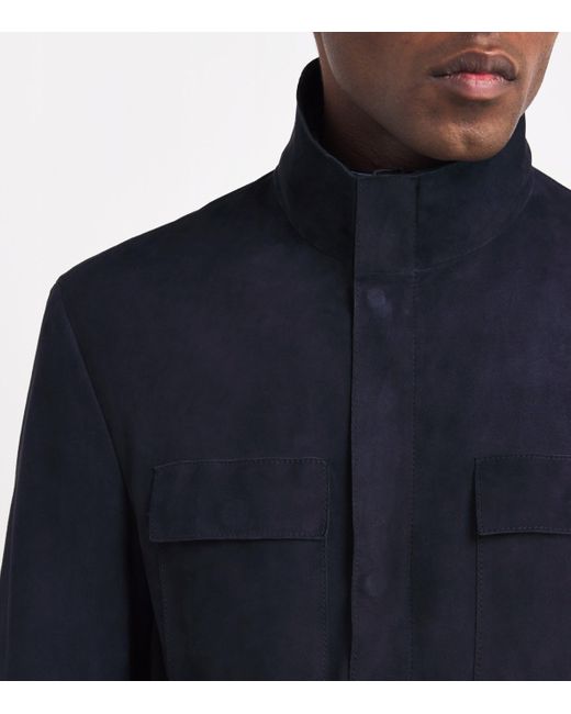 Giorgio Armani Blue Suede Funnel-Neck Jacket for men