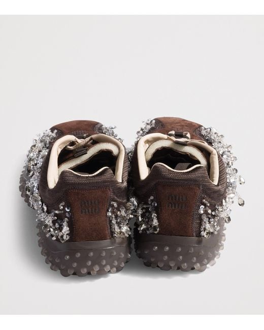 Miu Miu Brown Suede Beaded Bubble Sneakers