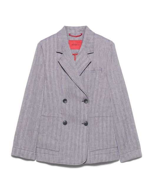 MAX&Co. Gray Linen-Blend Herringbone Peacoat