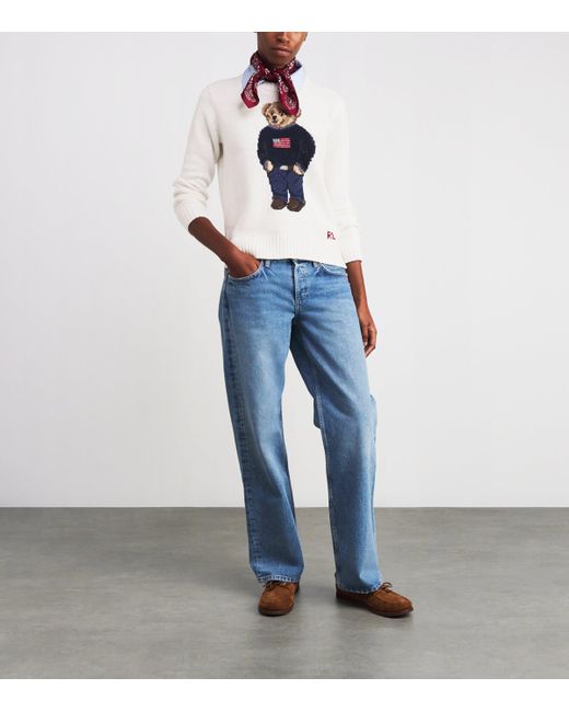 Polo Ralph Lauren White Linen-Cotton Polo Bear Sweater