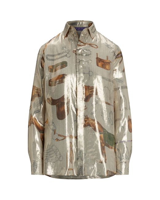 Ralph Lauren Multicolor Lamé Equestrian Print Evelina Shirt