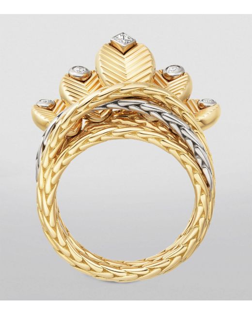 Cartier Metallic Yellow Gold, White Gold And Diamond Grain De Café Ring